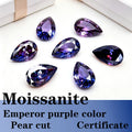 Pear Cut Emperor Purple Color Moissanite Synthetic Gemstone with Certificate Extremely Shiny Quality