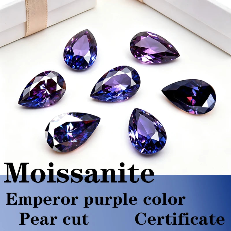 Pear Cut Emperor Purple Color Moissanite Synthetic Gemstone with Certificate Extremely Shiny Quality