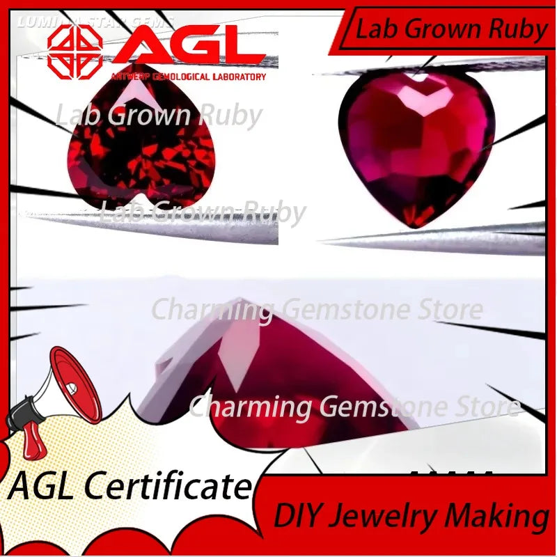 Lab Grown Ruby Pigeon Blood Red L Heart Cut VVS1 for Charms DIY Jewelry Making AGL Certificate Lab Grown Sapphire Blue Pink