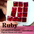 Ruby Artificial Gemstone Pigeon Blood Red Color Princess Shape DIY Jewelry with Certificate