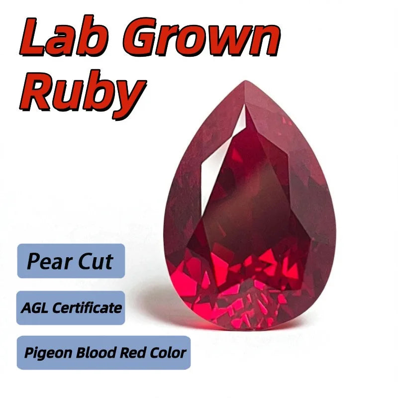 Lab Grown Ruby Pear Shape Pigeon Blood Red Color Gemstone DIY Ring Necklace Earrings Main Materials Selectable AGL Certificate