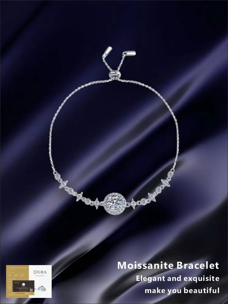 Moissanite Top Quality 925 Silver Bracelets Adjustable Star round Bracelet High End Non-Fading Fashion Jewelry With GRA