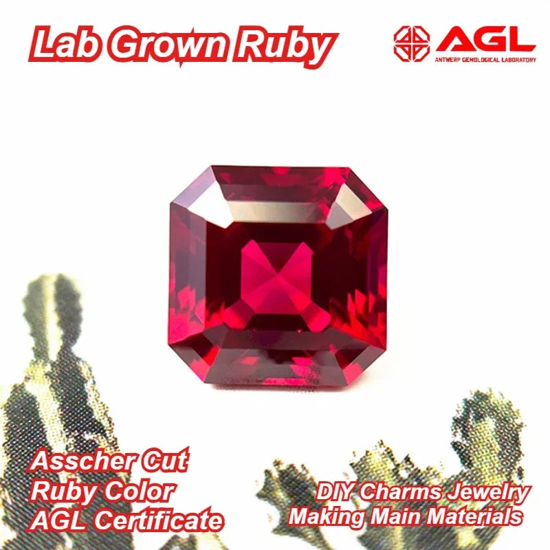 A-Lab Grown Ruby Asscher Cut Ruby Color DIY Charms Jewelry Making Main Materials Selectable AGL Certificate