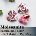 Moissanite VVS1 Artificial Stone Sakura Pink Color Heart Cut with Certificate Unnatural