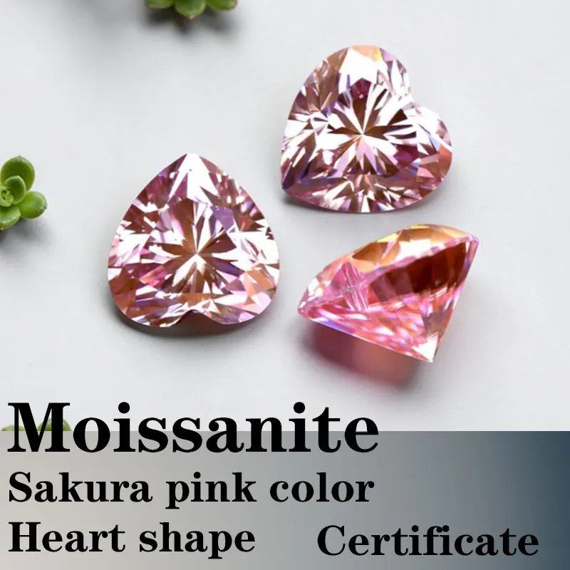 Moissanite VVS1 Artificial Stone Sakura Pink Color Heart Cut with Certificate Unnatural