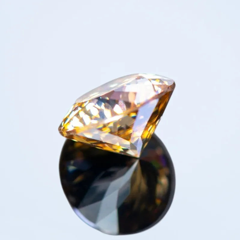 Moissanite Stone 100 Faceted Champagne Primary Color Round Shape Lab Grown Diamond Charms for Jewel Making  with Certificate