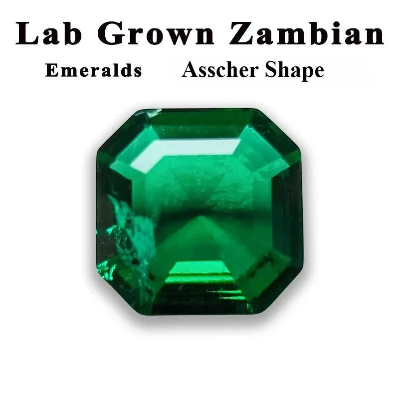 Lab Grown Zambian Emeralds Asscher Cut Hydrothermal Hand Cutting with Cracks Inclusions Inside Selectable AGL Certificate
