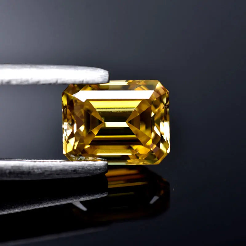 Emerald Cut Moissanite Gemstone VVS1 Golden yellow Color Certificate Stone Artificial DIY Jewelry