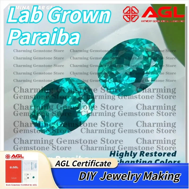 Lab Grown Paraiba Tourmaline Oval Cut Neon Blue Synthetic Gemstone Loose for Jewelry Making Customizable AGL Certified for