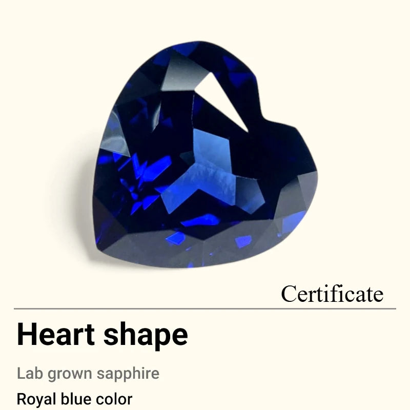 Sapphire Lab Grown Stone Heart Shape Royal Blue Color DIY Jewelry Setting&Custom Design Certificate Multiple Shapes Selectable