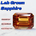 Lab Grown Sapphire Emerald Cut Sunset Orange Color DIY Jewelry Making Ring Necklace Main Materials Selectable AGL Certificate