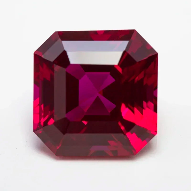 Red Color  Asscher Cut Lab Grown Ruby Square VVS1 Gemstone Charms DIY for Jewelry Making Material Selectable AGL Certificate