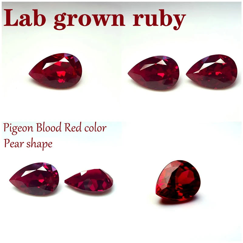Ruby Pear Shape VVS1 Lab Grown Gemstone Pigeon Blood Red Color DIY Ring Necklace Earrings Main Materials Certificate Wholesale