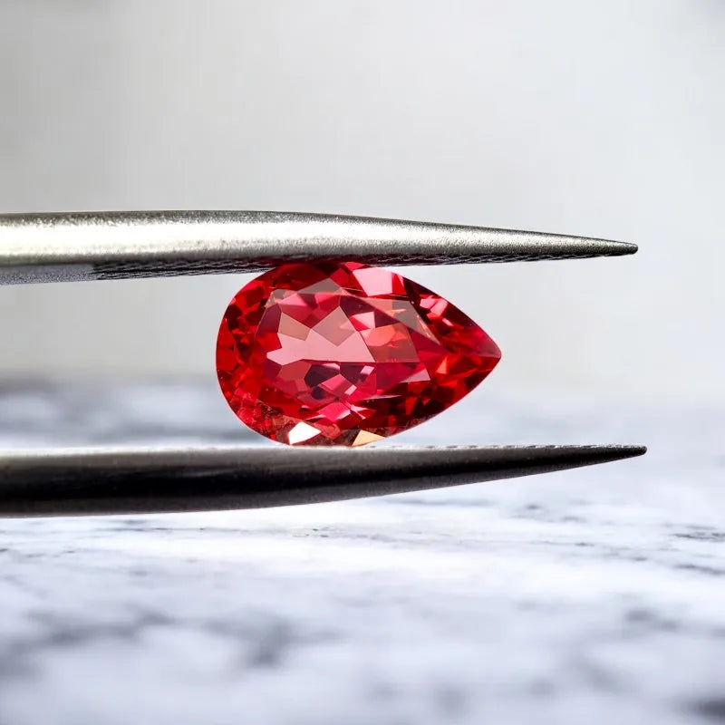 Pear Cut Lab Grown Sapphire Sunset Red Color for Charms for Jewelry Making with Certificate Wholesale Extremely Shiny Quality