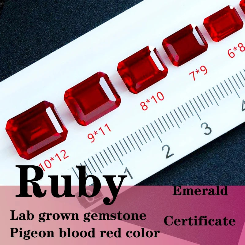 Ruby Pigeon Emerald Shape Blood Red Color Artificially Synthesized Gemstones with Certificate