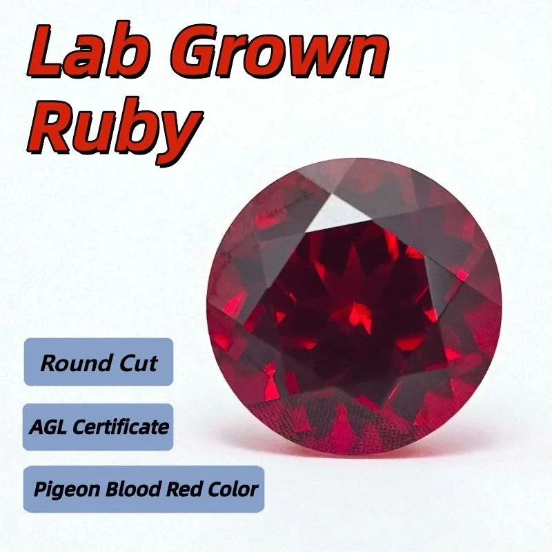 Lab Grown Ruby Round Cut Pigeon Blood Red Color DIY Charms Jewelry Making Main Materials Selectable AGL Certificate