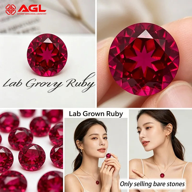 Lab Grown Ruby Round Cut Ruby Color High-quality Charms DIY Jewelry Making Main Materials Selectable AGL Certificate