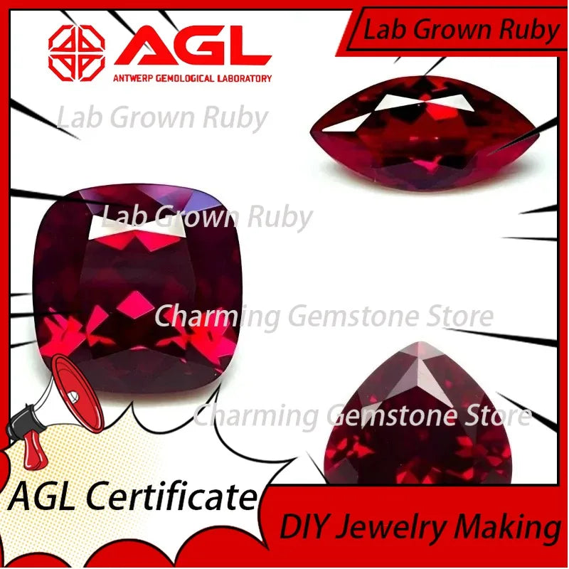 Lab Grown Ruby Asscher Cut VVS1 Pigeon Blood Red Gemstone for DIY Jewelry Making Materials Certificate Multiple Shapes