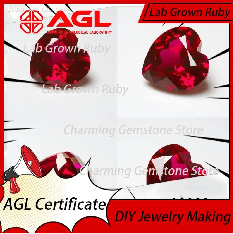 Lab Grown Ruby Loose Gemstones Pigeon Blood Red Heart Cut for DIY Jewelry Making Lab Grown Sapphire Compatible AGL Certified