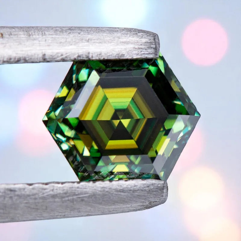 Moissanite Stone Hexagon Cut Natural Yellow Green Color DIY  Advanced Charms Jewelry Rings Earrings Making with Certificate