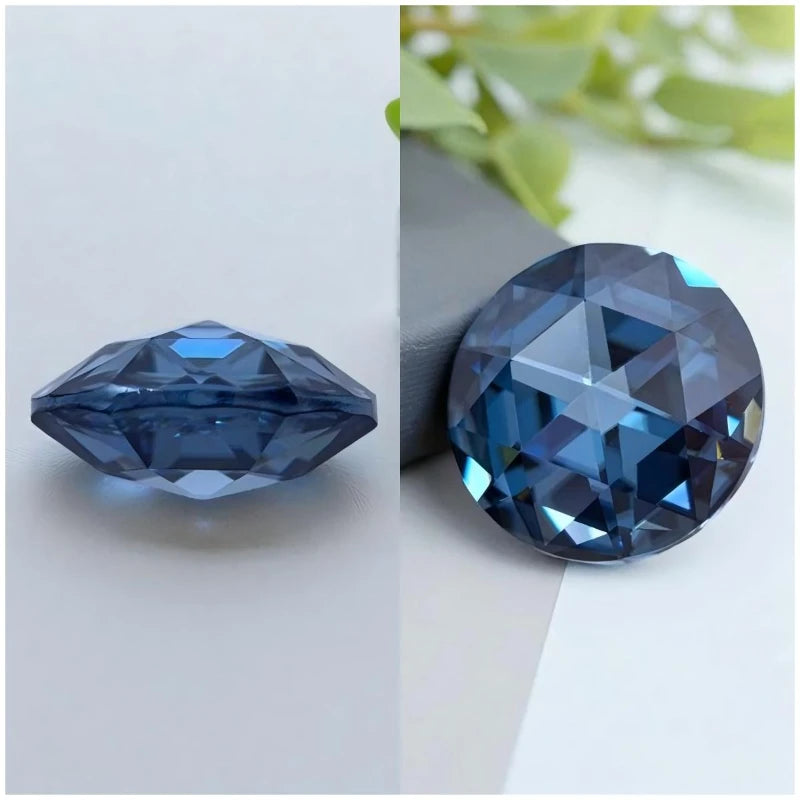 Moissanite Double Sided Roses Cut Natural Royal Blue Color Round Shape Charms for DIY Jewelry Making Materials with Certificate
