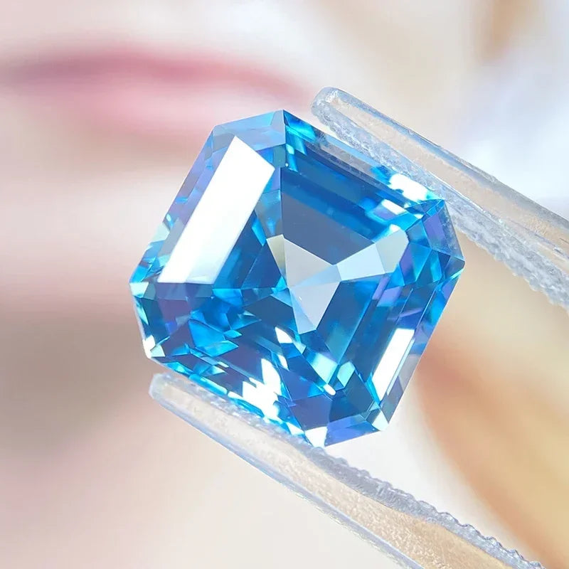 Lab Grown Sapphire Asscher Shape  Aquamarine Color VVS1 Charms for Jewelry Making DIY Ring Necklace Earrings Main Materials