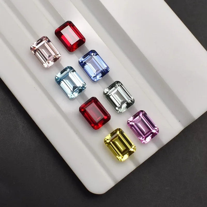 Lab Grown Sapphire Emerald Cut Sunset Orange Color DIY Jewelry Making Ring Necklace Main Materials Selectable AGL Certificate