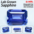 Lab Grown Sapphire Emerald Cut Cornflower Color Gemstone DIY Ring Necklace Earrings Main Materials Selectable AGL Certificate