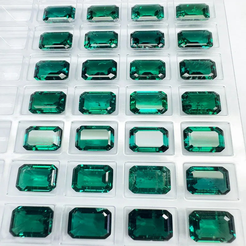 Lab Grown Zambian Emeralds Hydrothermal Hand Cutting Emerald Cut with Cracks Inclusions Inside Selectable AGL Certificate
