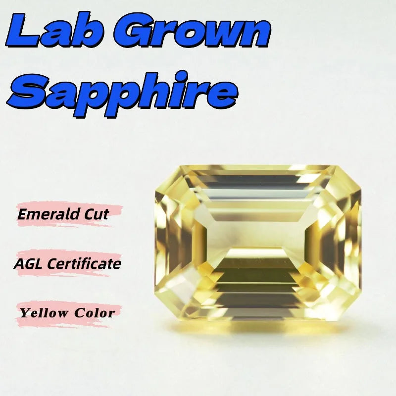 Lab Grown Sapphire Emerald Cut Yellow Color Loose Gemstone DIY Ring Necklace Earrings Main Materials Selectable AGL Certificate