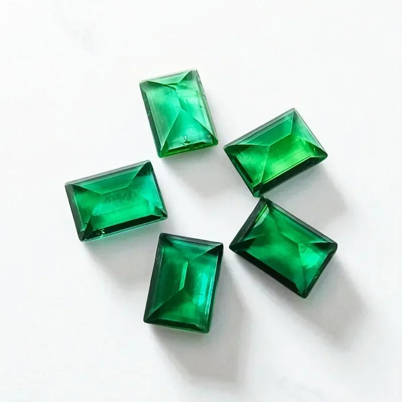 Lab Grown Zambian Emeralds Rectangle DIY Jewelry Production Main Materials with Cracks Inclusions Inside Shape AGL Certificate