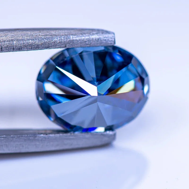 Moissanite Stone Oval Cut Natural Royal Blue Color High-quality DIY Charms Jewelry Making Main Materials with Certificate