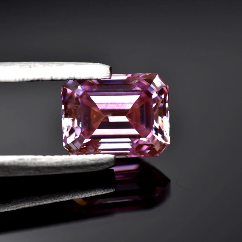 Emerald Cut Moissanite Stone VVS1 Sakura Pink Color Certificate Artificial Gemstone DIY Jewelry
