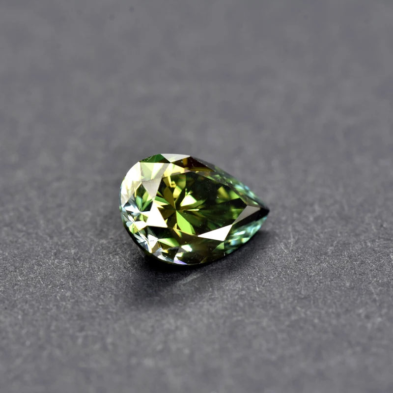 Pear Cut Yellow Green Color Moissanite Synthetic Gemstone with Certificate Unnatural