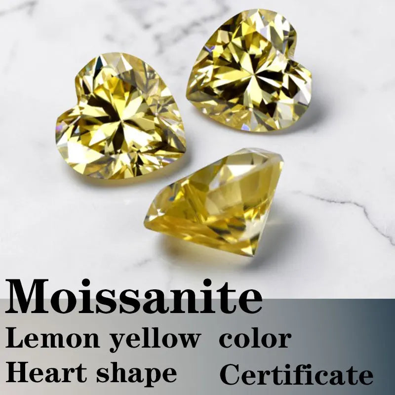 Moissanite VVS1 Artificial Stone Lemon Yellow Color Heart Cut with Certificate High Quality