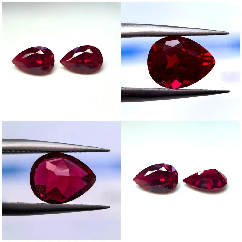 Ruby Pear Shape VVS1 Lab Grown Gemstone Pigeon Blood Red Color DIY Ring Necklace Earrings Main Materials Certificate Wholesale