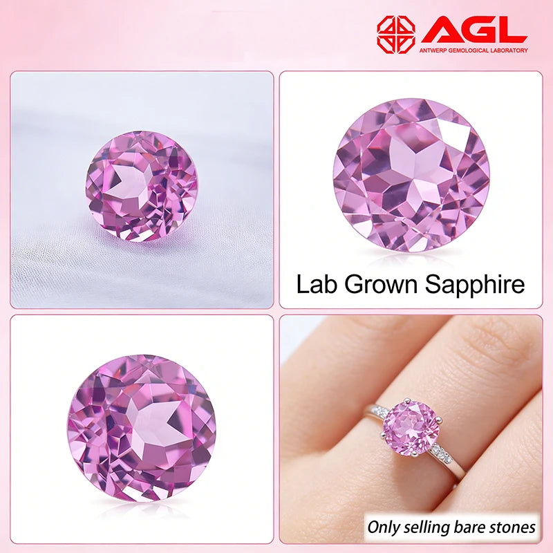 Lab Grown Sapphire High Quality Round Cut Pink Color DIY Jewelry Making Ring Main Materials Selectable AGL Certificate
