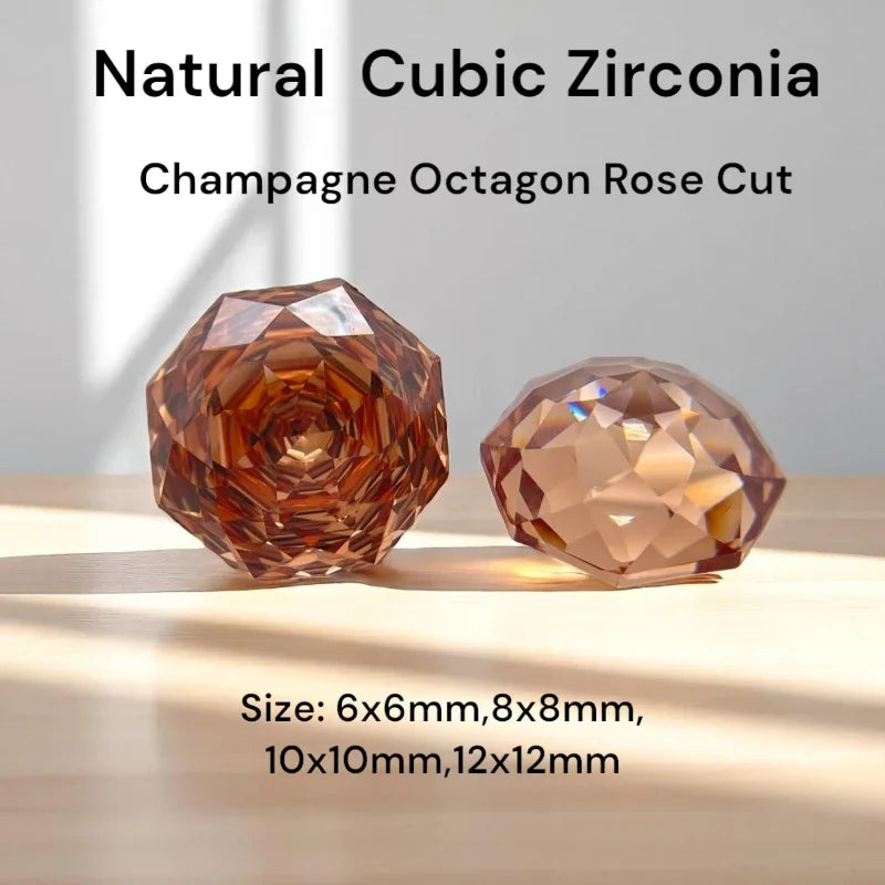 New Cubic Zirconia Octagon Rose Cut Champagen Gemstone Loose Stone For Pendant Earring Jewelry Making
