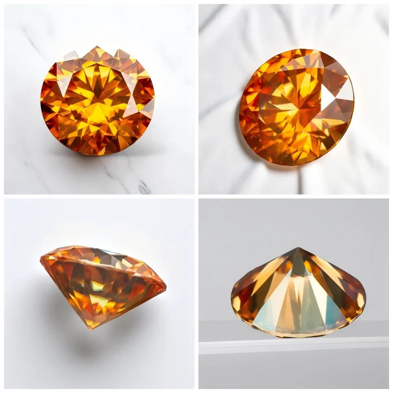 Moissanite Orange Colored Round Cut VVS1 Passed Diamond Tested Gemstone Loose Stone  Jewelry Making Wholesale with GRA
