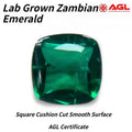 Lab Grown Zambian Emeralds Square Cushion Smooth Surface with Cracks Inclusions Inside Selectable AGL Certificate