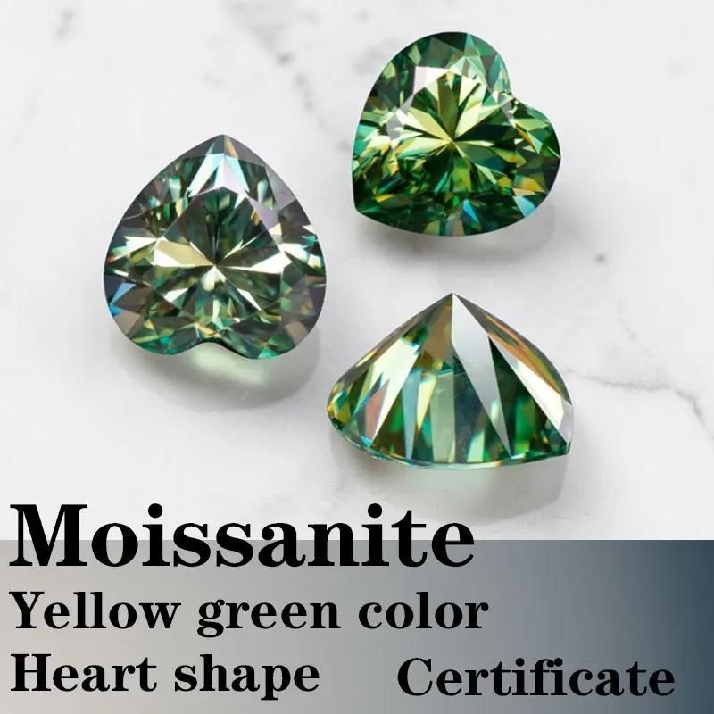Moissanite VVS1 Artificial Stone Yellow Green Color Heart Cut with Certificate Used for Manufacturing Jewelry