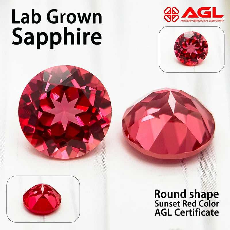 Lab Grown Sapphire Oval Cut Sunset Red for DIY Charms Jewelry Rings Earring Making Main Materials Selectable AGL Certificate