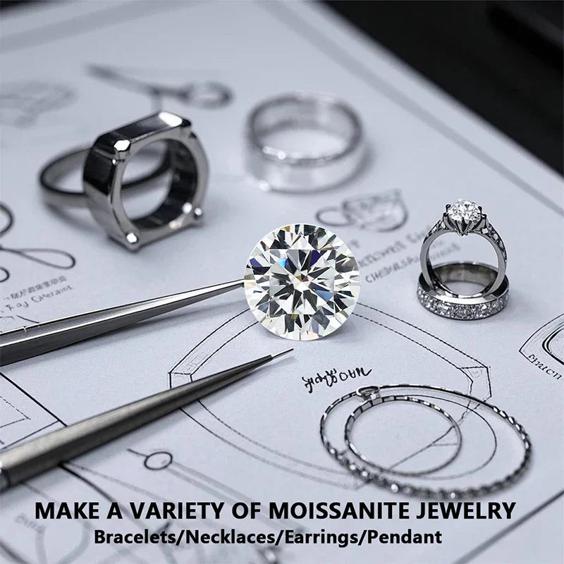 D Color VVS1 Round Cut Moissanite Loose Stone 20ct Pass Diamond Tester GRA Certified for Engagement Rings DIY Jewelry Making