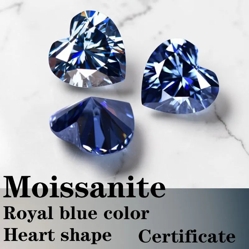 Moissanite VVS1 Artificial Stone Royal Blue Color Heart Cut with Certificate Wholesale