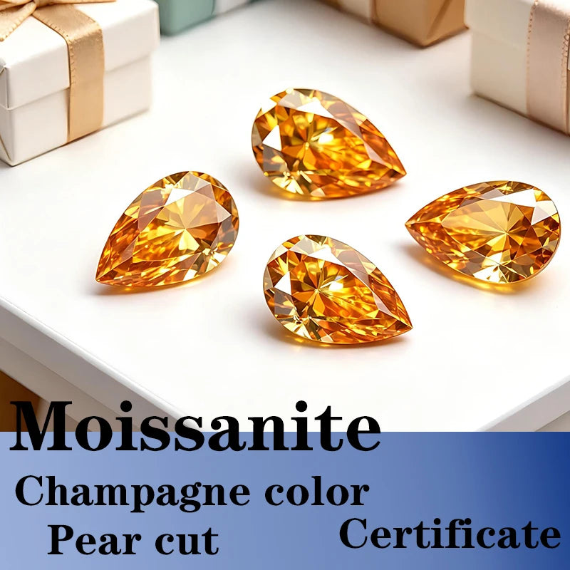 Pear Cut Champagne Color Moissanite Synthetic Gemstone with Certificate Factory Wholesale Price