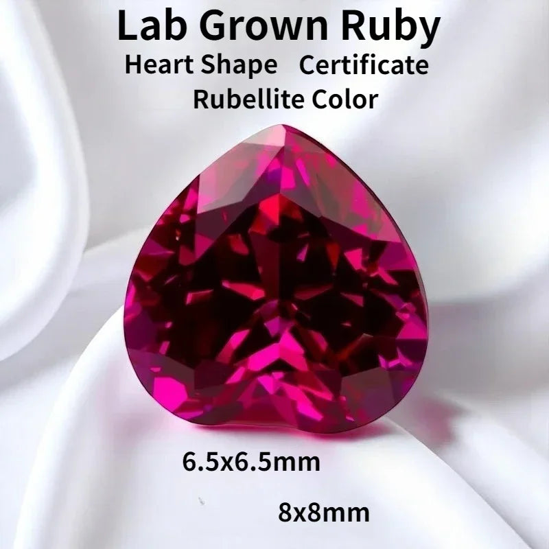 Rubellite Color Lab Grown Ruby Heart Cut Extremely Shiny Quality DIY Charms Ring Necklace Earrings Materials Certificate