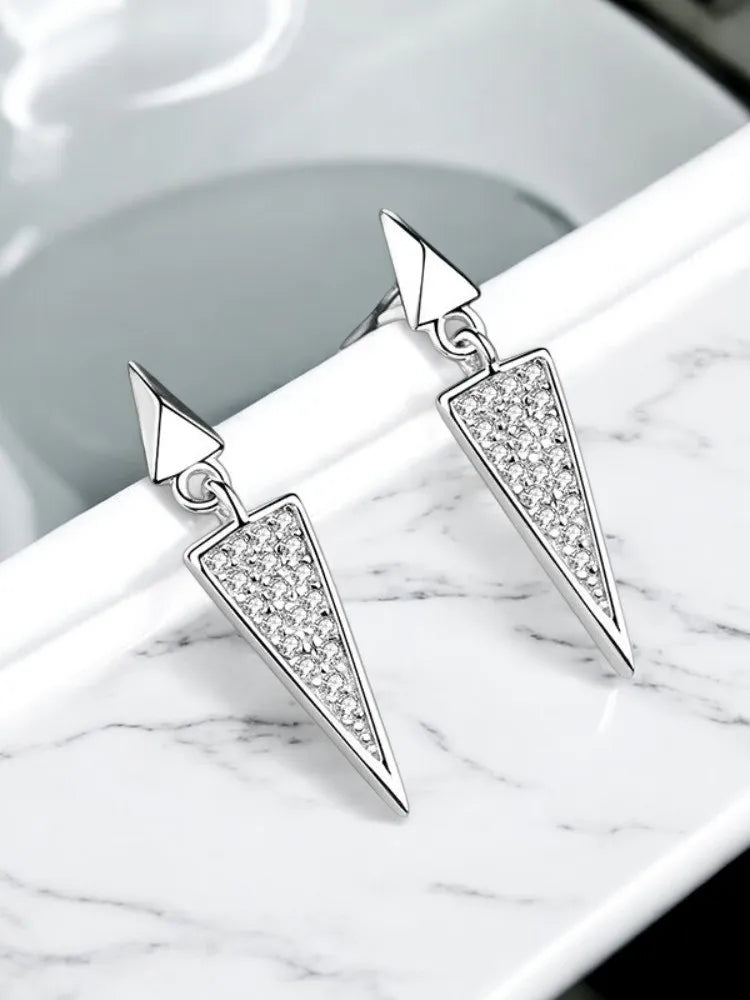 Moissanite 925 Sterling Silver Earrings Triangle Shaped Micro-inlaid Light Luxury Wedding Valentine Gifts Fashion Jewelry
