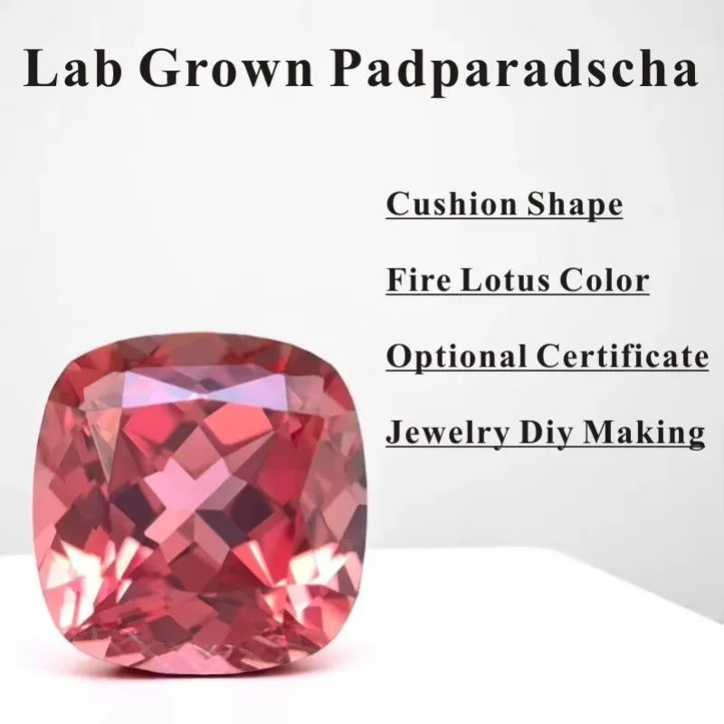 Lab Grown Padparadscha Square Cushion Shape Fire Lotus Color Gemstone For Charms Diy Jewelry Making Selectable AGL Certificate