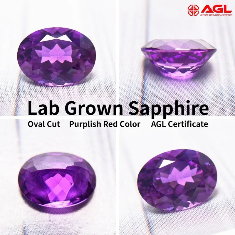 Lab Grown Sapphire Oval Cut Purplish Red Color for DIY Ring Necklace Earrings Main Materials Selectable AGL Certificate