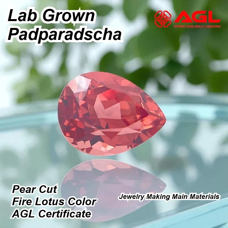 A- High Quality Lab Grown Padparadscha Pear Cut Fire Lotus Color Charms Jewelry Making Main Materials Selectable AGL Certificate